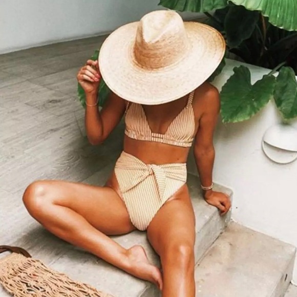 New High Waisted Bikini Set Swimsuit Stripes Boho - Picture 3 of 16